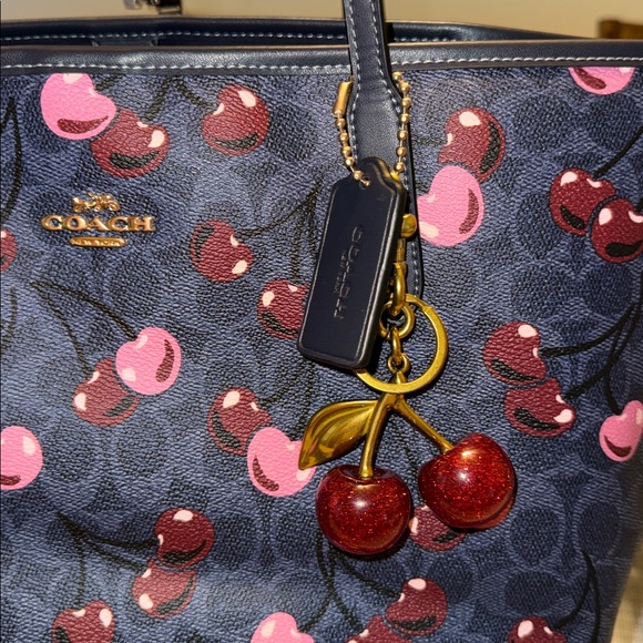 NWT Coach Cherry Print CityTote and Wallet Set -Navy Blue Pink Incl DB,Charm - Picture 5 of 15